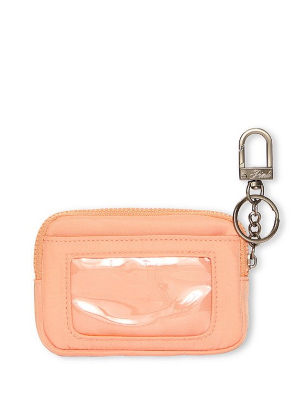 PINK Victoria's Secret Peach Zip Key/card Pouch with Silver Hardware - Picture 2 of 6
